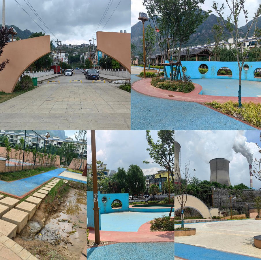 施工现场实景：蓝色水池景墙